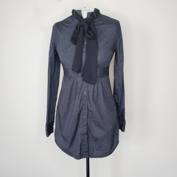 DEPT Pinstriped Bow Tie Classy Retro Tunic Shirt - Picture 3 of 10